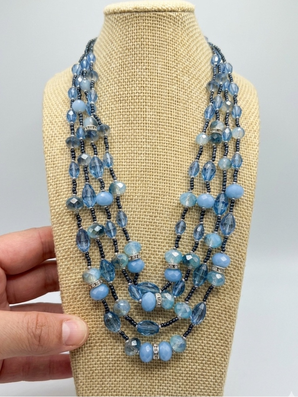 Multi-Strand Light Blue Beaded Necklace - Women Jewelry